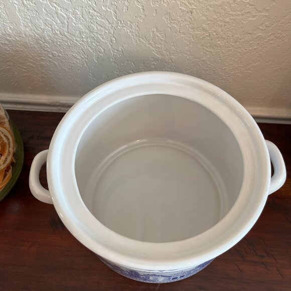 Vintage Blue & White Transferware Crock with Lid Cottagecore Colonial Farmhouse - Picture 4 of 6